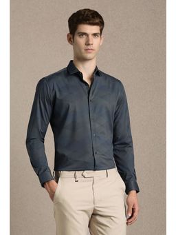 Louis Philippe - Men Navy Blue Polyester Blend Full Sleeves Shirt