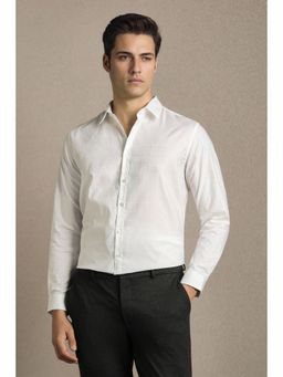 Louis Philippe - Men White Cotton Blend Full Sleeves Shirt
