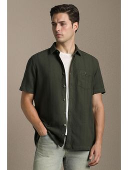 Louis Philippe - Men Olive Cotton Half Sleeves Shirt