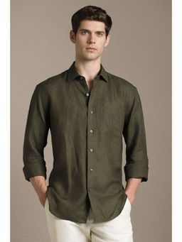 Louis Philippe - Men Olive Linen Full Sleeves Shirt