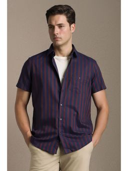 Louis Philippe - Men Navy Blue Cotton Half Sleeves Shirt