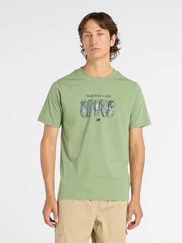New Balance - Men Green Cotton Half Sleeves T-Shirt
