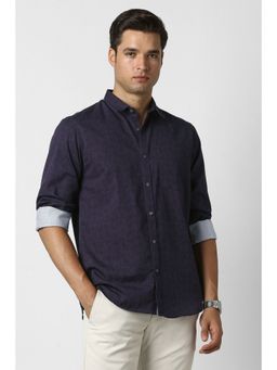 Peter England - Men Purple Cotton Full Sleeves Shirt