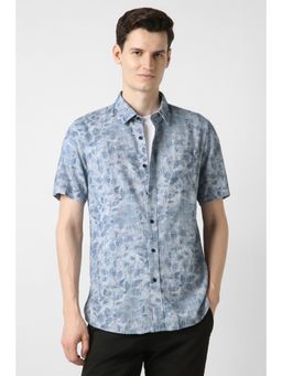 Peter England - Men Blue Viscose Blend Half Sleeves Shirt