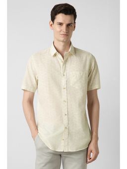 Peter England - Men Beige Cotton Half Sleeves Shirt
