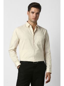 Peter England - Men Beige Cotton Full Sleeves Shirt