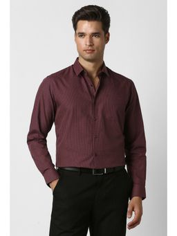Peter England - Men Maroon Cotton Blend Full Sleeves Shirt