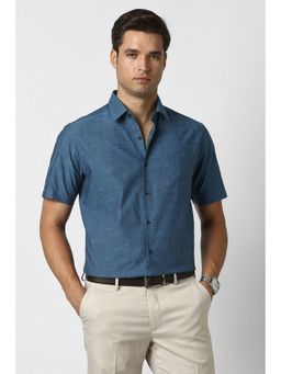 Peter England - Men Blue Cotton Half Sleeves Shirt