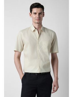 Peter England - Men Cream Cotton Half Sleeves Shirt