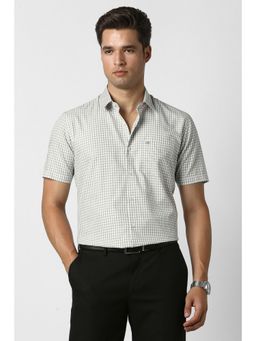 Peter England - Men White Cotton Blend Half Sleeves Shirt