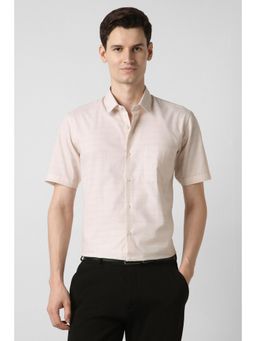 Peter England - Men Beige Cotton Blend Half Sleeves Shirt