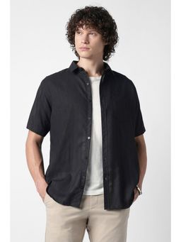 Van Heusen - Men Black Polyester Blend Half Sleeves Shirt