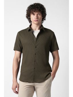 Van Heusen - Men Olive Polyester Blend Half Sleeves Shirt