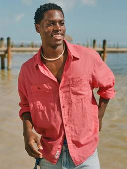 American Eagle - Men Red Linen Blend Full Sleeves Shirt