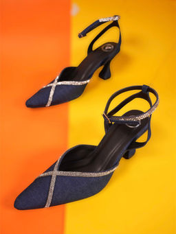Sana K Luxurious Footwear - Blue Denim X Open Toe Heel Sandals