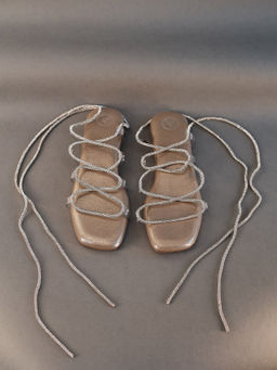 Sana K Luxurious Footwear - Gold Stringy Shoe Lace Flats Sandal