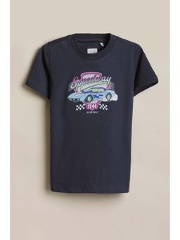 Allen Solly - Navy Blue Printed Regular T-shirt