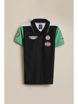 Allen Solly - Black Colorblock Regular Polo T-shirt