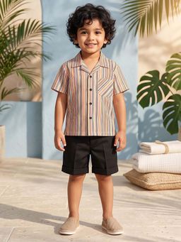 AJ Dezines - Multi-Color Stripes Regular Shirt and Shorts