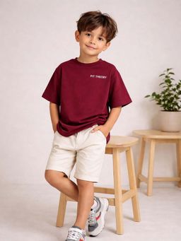The Fit Theory - Maroon Solid/Plain Oversized T-shirt