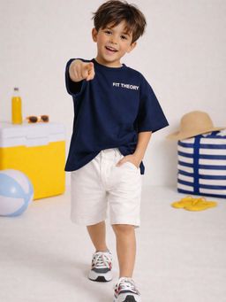 The Fit Theory - Navy Blue Solid/Plain Oversized T-shirt