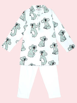 Be Awara - Koala Pattern Boys White Kurta Pyjama (Set of 2)