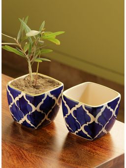 ExclusiveLane - 'Moroccan Roots' Handpainted Planters In Ceramic (Set Of 2)