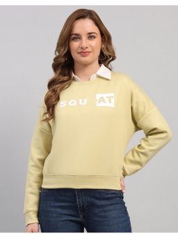 Monte Carlo - Green Polyester Blend Crew Neck Typography Sweatshirt