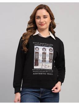 Monte Carlo - Black Polyester Blend Crew Neck Typography Sweatshirt