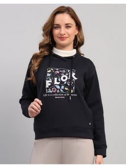 Monte Carlo - Navy Blue Polyester Blend Round Neck Floral Sweatshirt