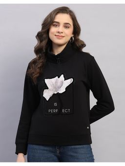 Monte Carlo - Black Polyester Blend High Neck Floral Sweatshirt