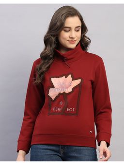 Monte Carlo - Rust Polyester Blend High Neck Floral Sweatshirt