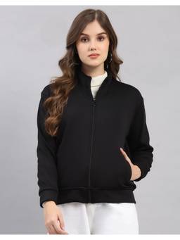 Monte Carlo - Black Polyester Blend High Neck Printed Sweatshirt