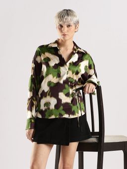 Calvin Klein - Beige Regular Fit Polyester Spread Collar Top