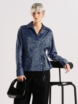 Calvin Klein - Blue Regular Fit Polyester Spread Collar Top