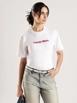 Calvin Klein - White Cotton Typography Regular Fit T-Shirt