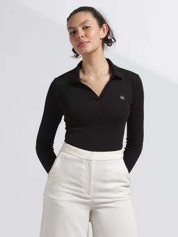 Calvin Klein - Black Slim Fit Cotton Polo Collar Top
