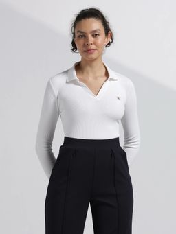 Calvin Klein - White Slim Fit Cotton Polo Collar Top