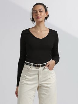 Calvin Klein - Black Cotton Textured Slim Fit T-Shirt