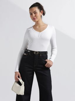 Calvin Klein - White Cotton Textured Slim Fit T-Shirt