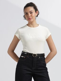 Calvin Klein - White Cotton Typography Slim Fit T-Shirt