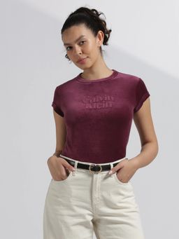 Calvin Klein - Wine Cotton Typography Slim Fit T-Shirt