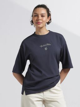 Calvin Klein - Blue Cotton Typography Relaxed Fit T-Shirt