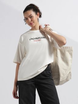 Calvin Klein - White Cotton Typography Relaxed Fit T-Shirt