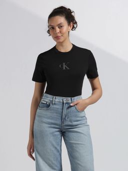 Calvin Klein - Black Cotton Typography Regular Fit T-Shirt
