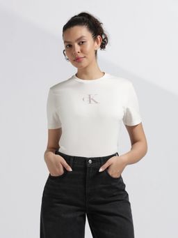 Calvin Klein - White Cotton Typography Regular Fit T-Shirt