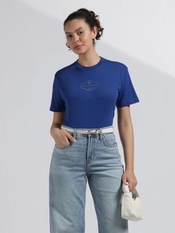 Calvin Klein - Blue Cotton Typography Relaxed Fit T-Shirt