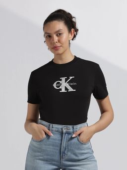 Calvin Klein - Black Cotton Typography Regular Fit T-Shirt