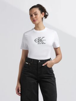 Calvin Klein - White Cotton Typography Regular Fit T-Shirt
