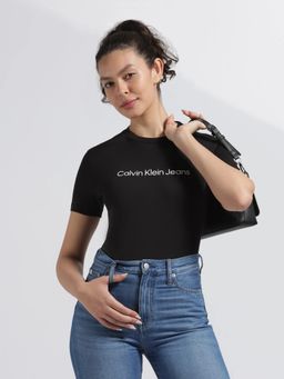 Calvin Klein - Black Cotton Typography Regular Fit T-Shirt